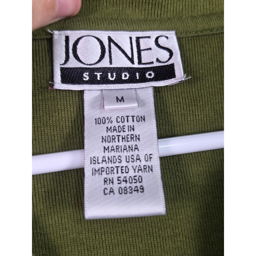 Jones Studio Polo Shirt Womens Medium Green 3/4 Sleeve Cotton Split Neck Ribbed - Picture 5 of 9